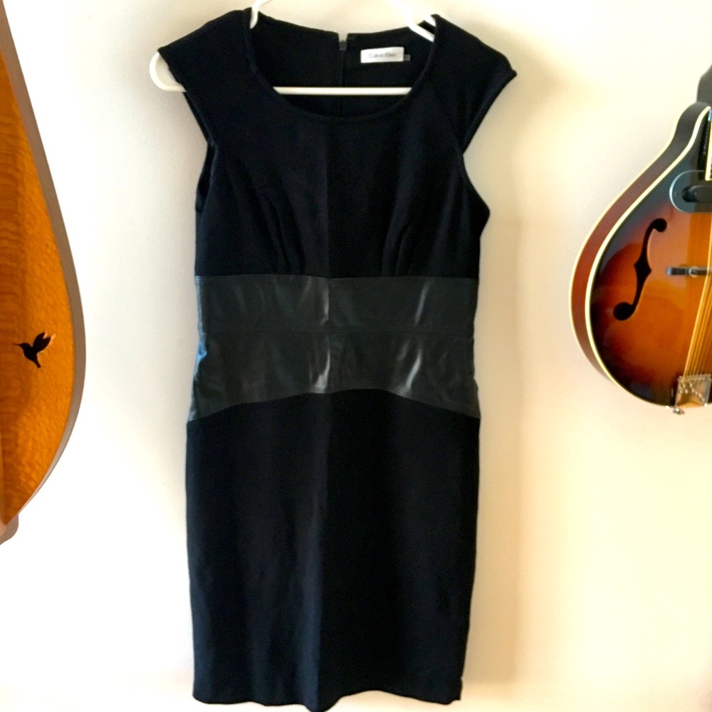 Calvin Klein Petite Black Dress Faux Leath…
